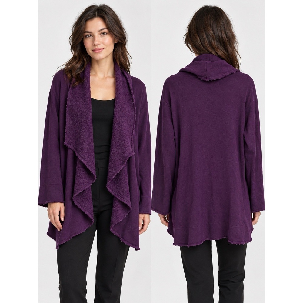 Bryn Walker Cardigan Womens L Purple Bamboo Cotton Waterfall Lagenlook USA Made